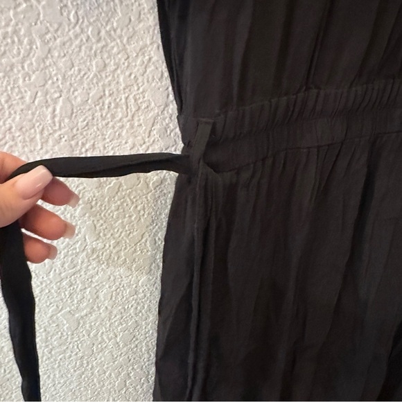 Aura Black Boho Maxi Dress Short Sleeve Lace Detail Pocket Tie Waist Size Medium - Picture 12 of 12